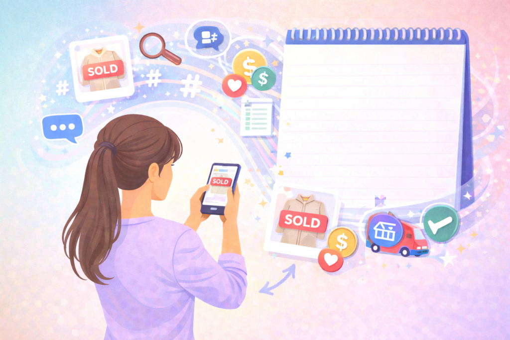 Person using a phone to list items for sale on Facebook Marketplace to make money fast